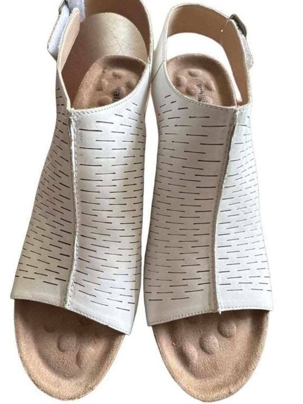 Walking Cradles Women's Perforated White Leather Cork Wedge Sandals